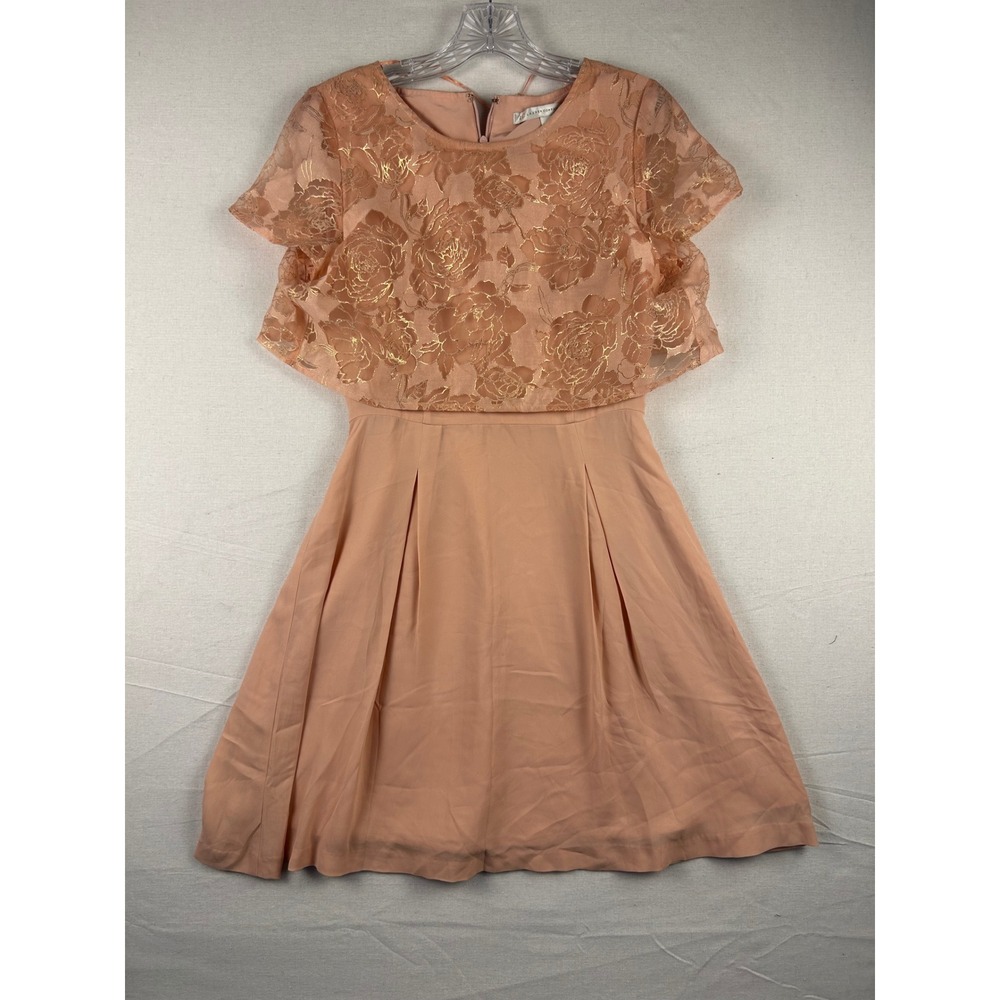 LC Lauren Conrad Peach Gold Floral Lace Overlay Fit Flare Party Dress Size 2